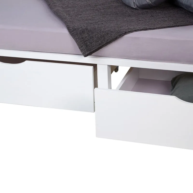 Lit palette en bois massif blanc 140x200 cm avec tiroirs de rangement et sommier à lattes LIT06227