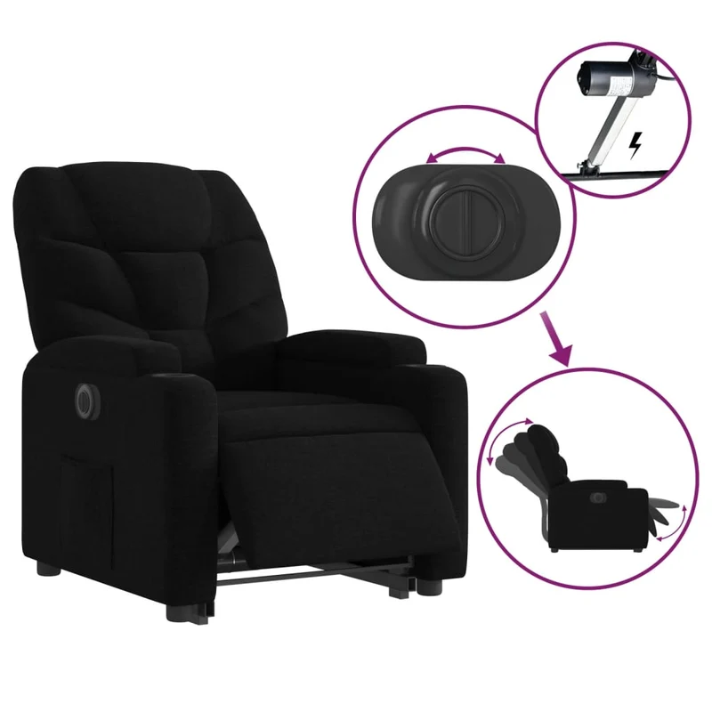 Fauteuil relax TV fonction de levage électrique très confortable en tissu noir DEC028505