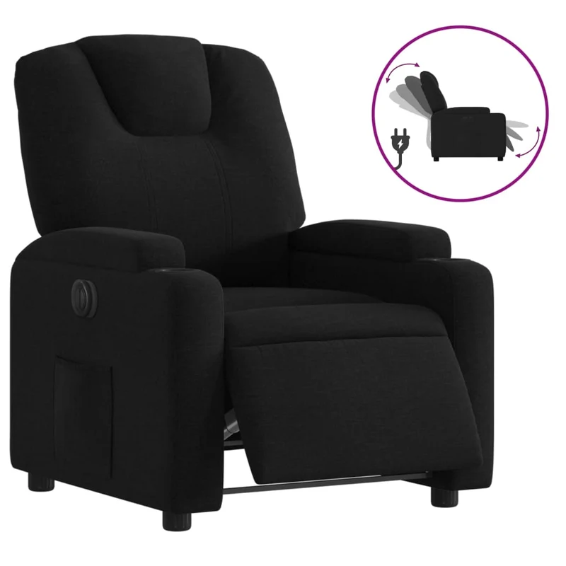 Fauteuil relax TV fonction d'inclinaison électrique très confortable en tissu noir DEC028502