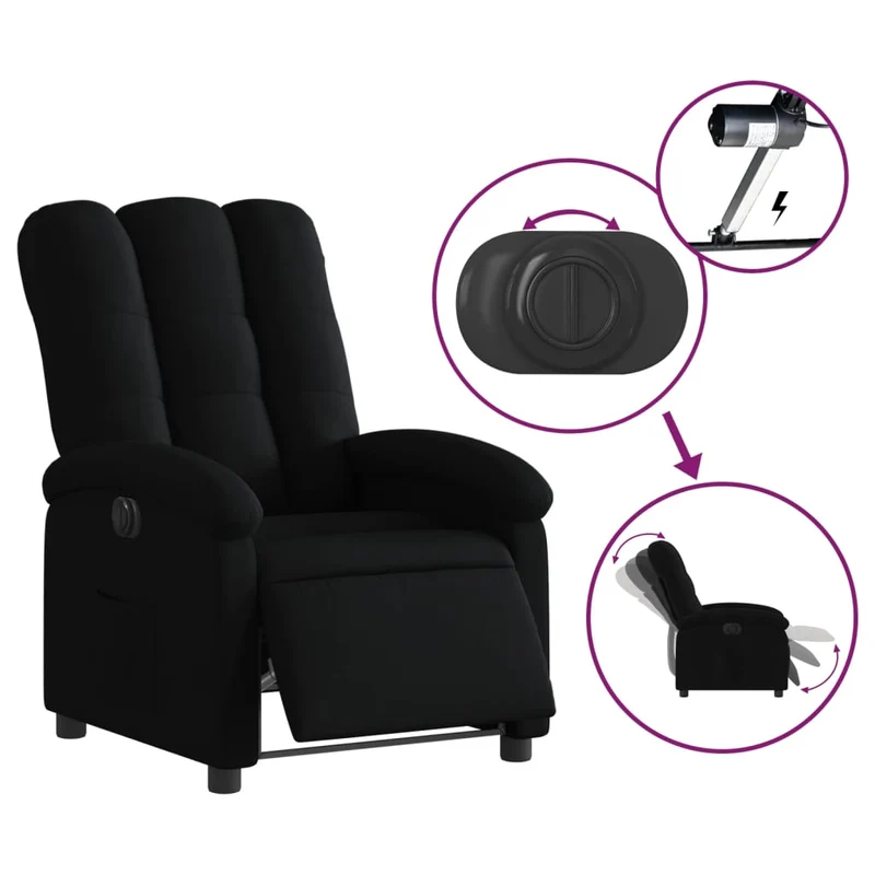 Fauteuil relax TV fonction d'inclinaison électrique très confortable en tissu noir DEC028490