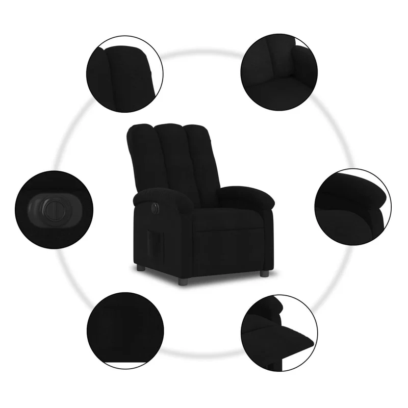 Fauteuil relax TV fonction d'inclinaison électrique très confortable en tissu noir DEC028490