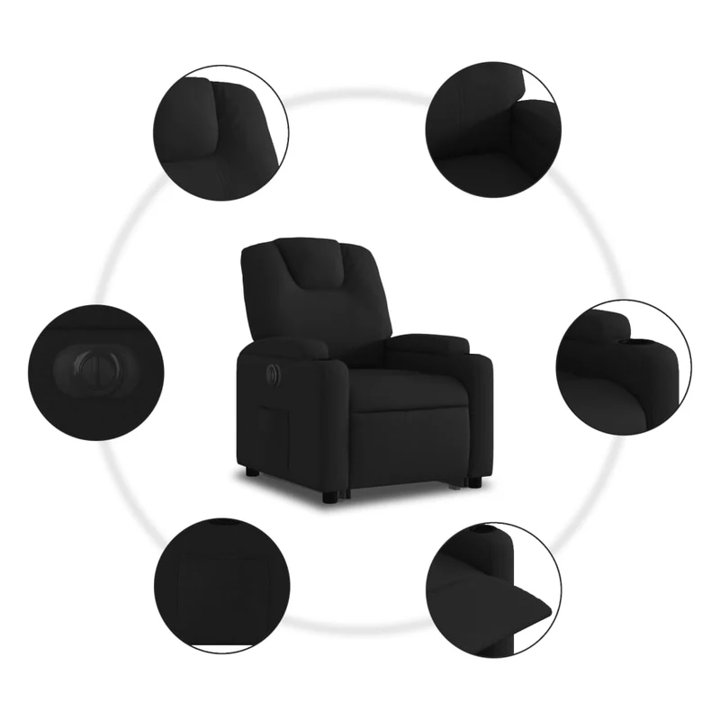 Fauteuil relax TV fonction de levage électrique très confortable en tissu noir DEC028487