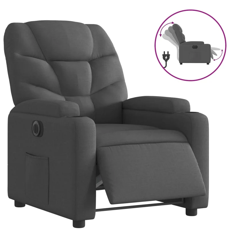 Fauteuil relax TV fonction d'inclinaison électrique très confortable en tissu noir DEC028483