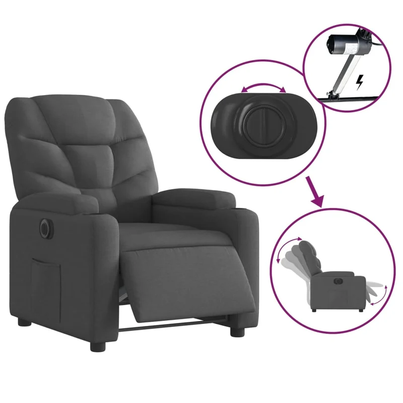 Fauteuil relax TV fonction d'inclinaison électrique très confortable en tissu noir DEC028483