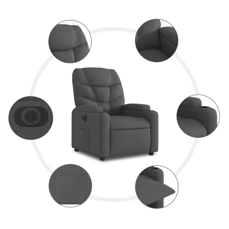 Fauteuil relax TV fonction d'inclinaison électrique très confortable en tissu noir DEC028483