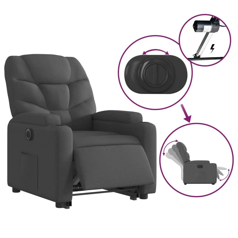 Fauteuil relax TV fonction de levage électrique très confortable en tissu gris foncé DEC028363