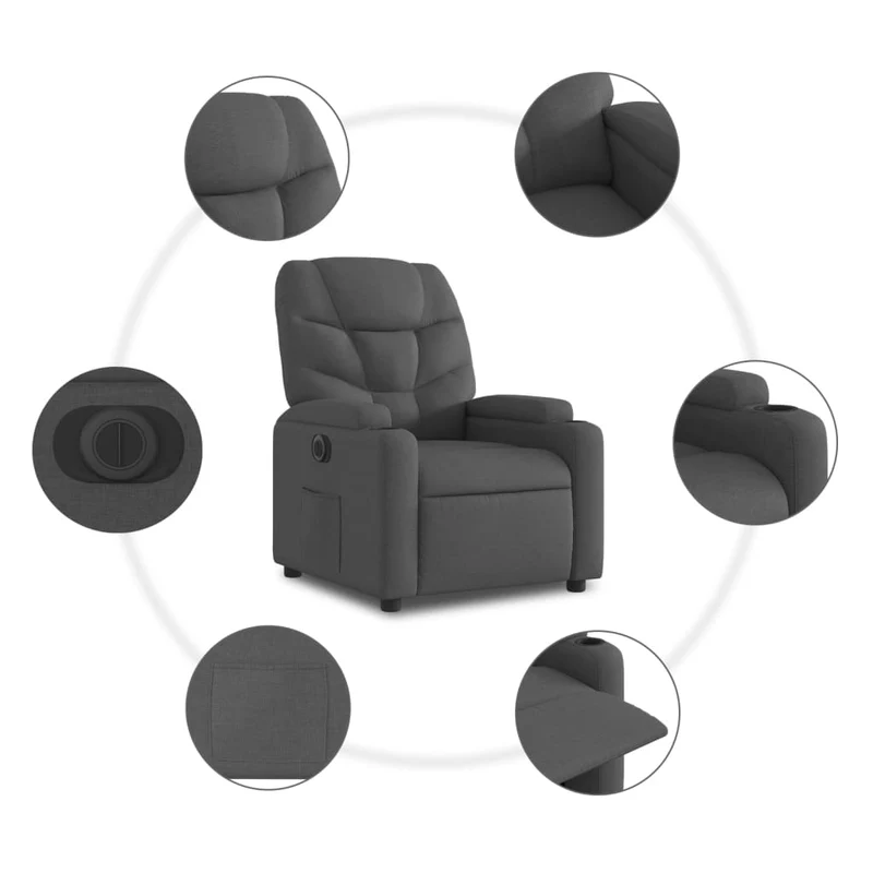 Fauteuil relax TV fonction de levage électrique très confortable en tissu gris foncé DEC028363