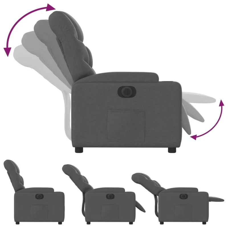 Fauteuil relax TV fonction d'inclinaison électrique très confortable en tissu gris foncé DEC028360