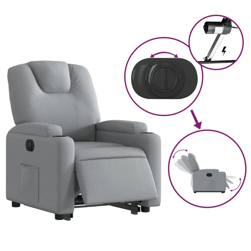 Fauteuil relax TV fonction de levage électrique très confortable en tissu gris clair DEC028319