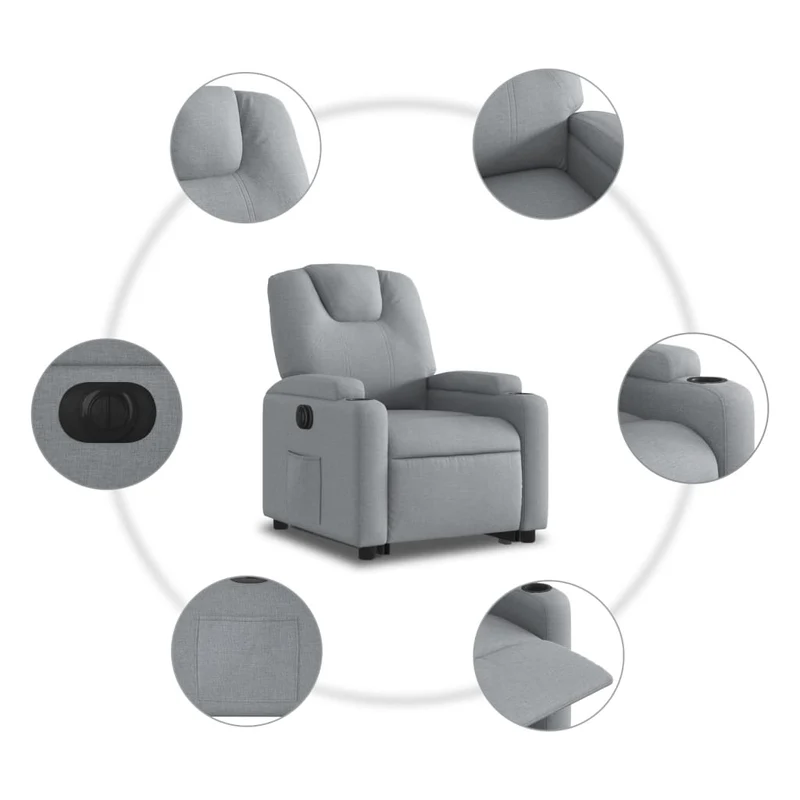 Fauteuil relax TV fonction de levage électrique très confortable en tissu gris clair DEC028319