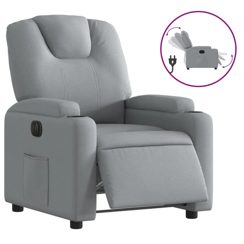 Fauteuil relax TV fonction d'inclinaison électrique très confortable en tissu gris clair DEC028312