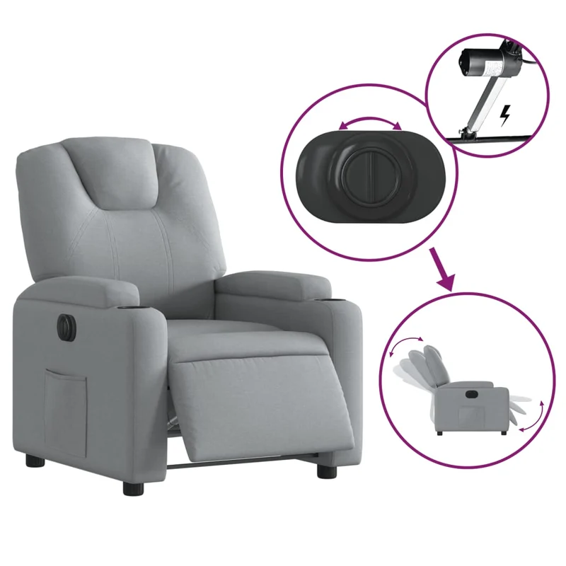Fauteuil relax TV fonction d'inclinaison électrique très confortable en tissu gris clair DEC028312