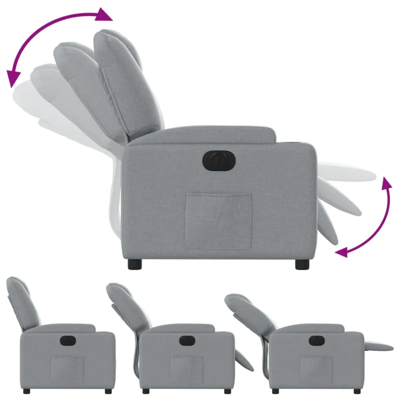 Fauteuil relax TV fonction d'inclinaison électrique très confortable en tissu gris clair DEC028312