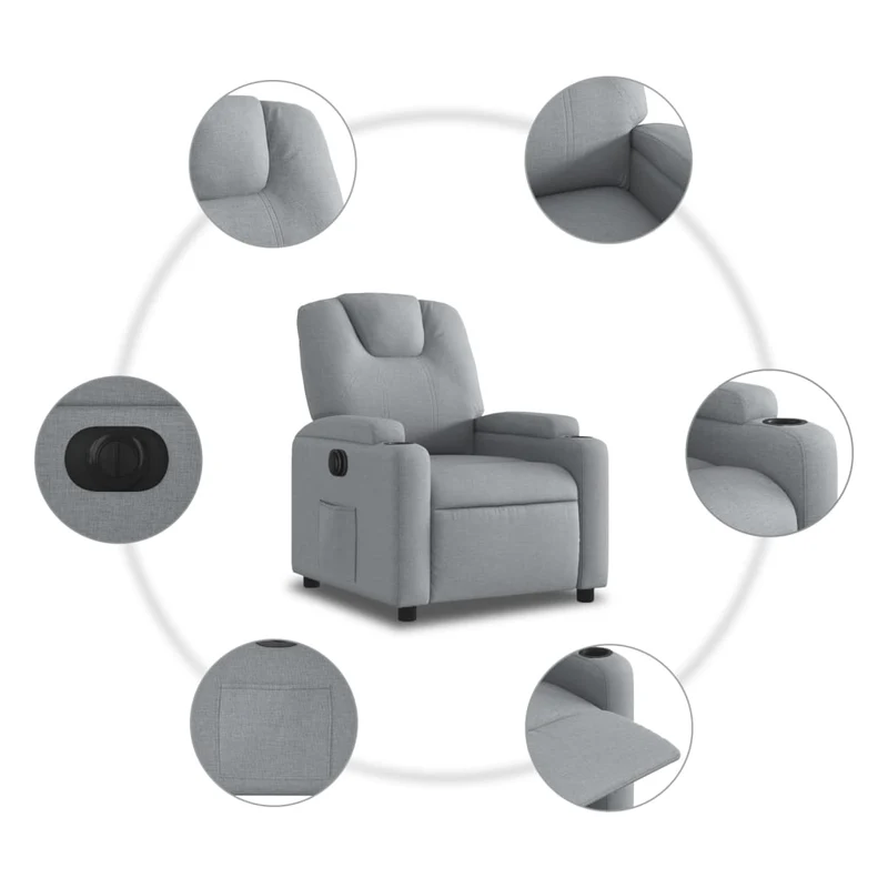 Fauteuil relax TV fonction d'inclinaison électrique très confortable en tissu gris clair DEC028312