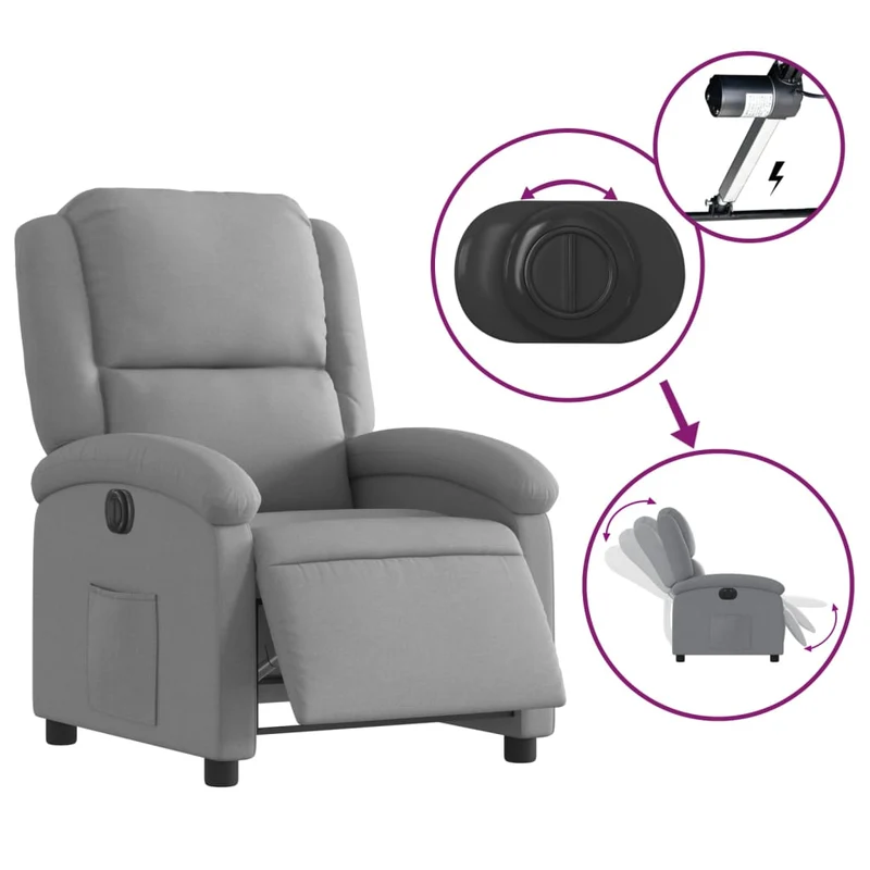 Fauteuil relax TV fonction d'inclinaison électrique très confortable en tissu gris clair DEC028306