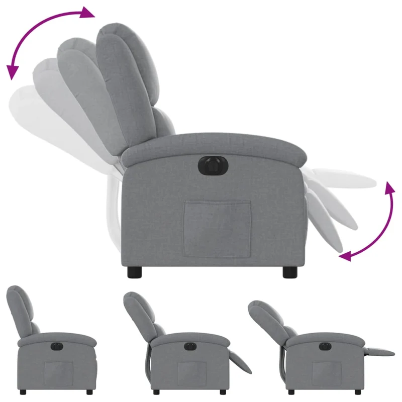Fauteuil relax TV fonction d'inclinaison électrique très confortable en tissu gris clair DEC028306