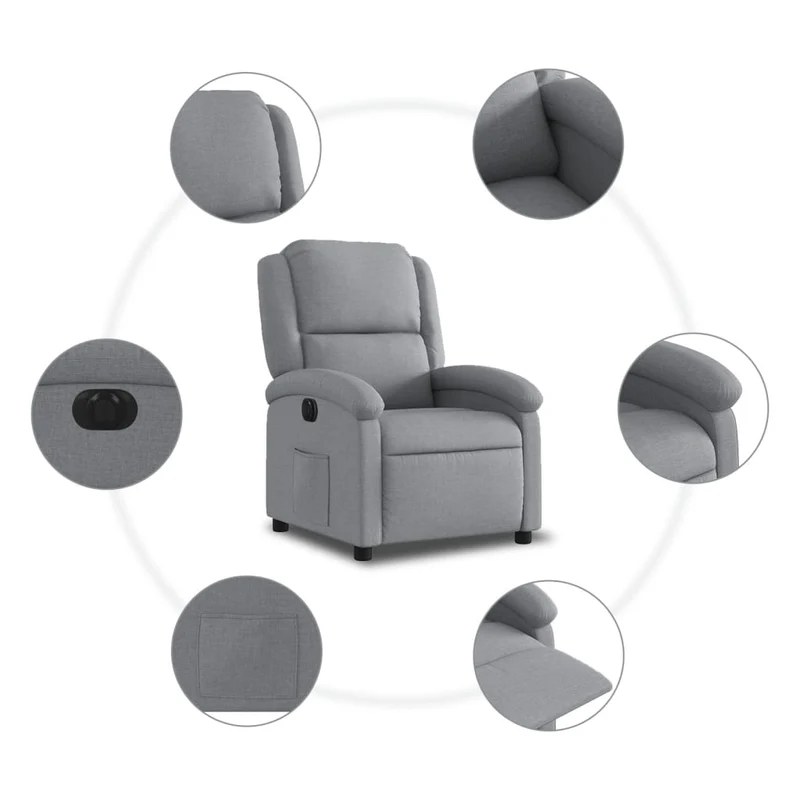 Fauteuil relax TV fonction d'inclinaison électrique très confortable en tissu gris clair DEC028306