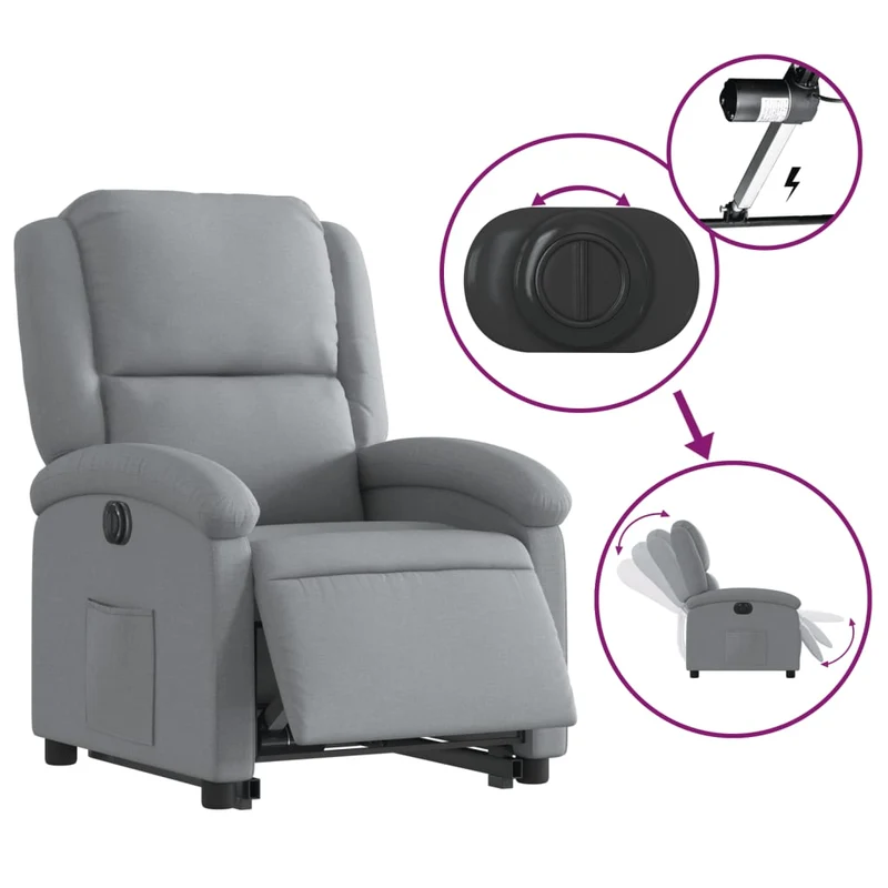Fauteuil relax TV fonction de levage électrique très confortable en tissu gris clair DEC028302