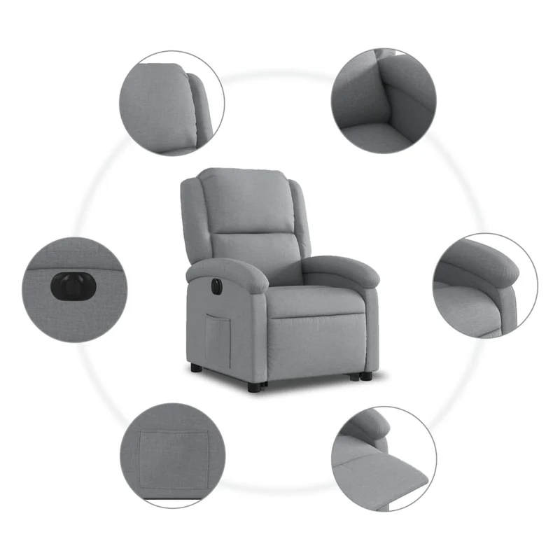 Fauteuil relax TV fonction de levage électrique très confortable en tissu gris clair DEC028302