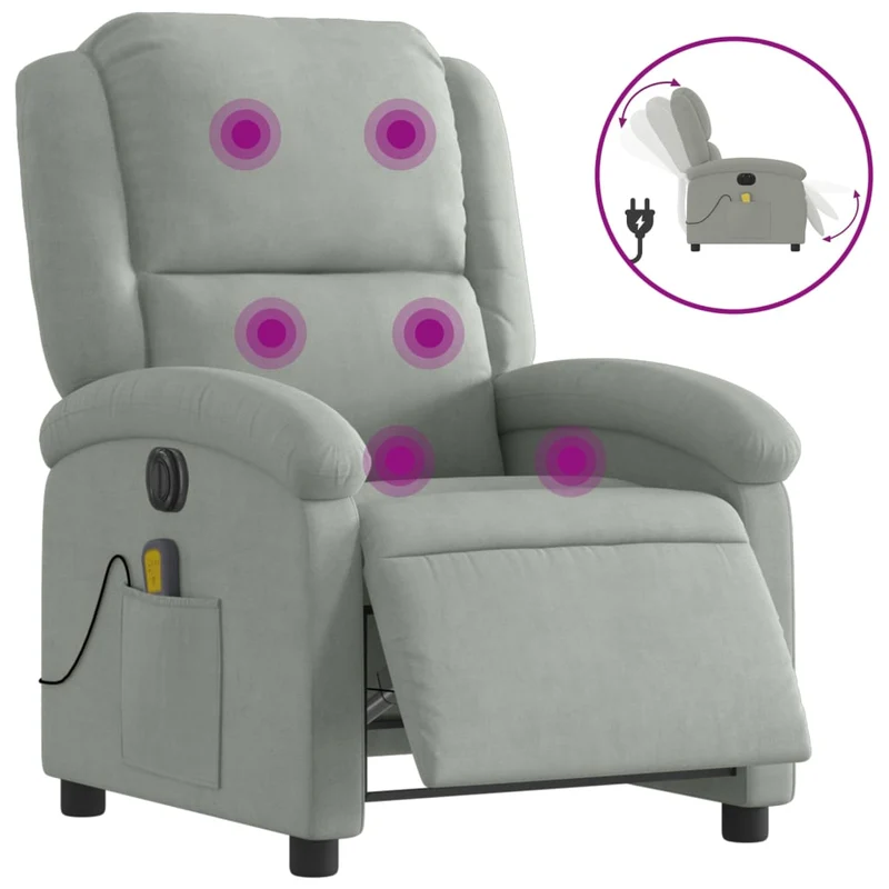 Fauteuil relax TV fauteuil inclinable de massage électrique très confortable en velours gris clair DEC028299
