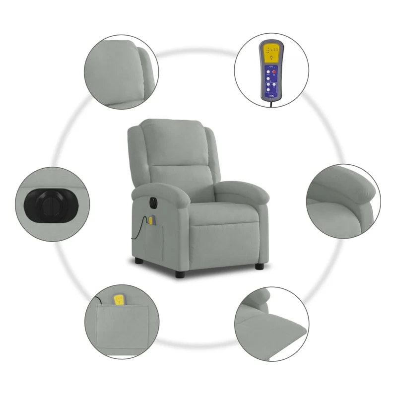 Fauteuil relax TV fauteuil inclinable de massage électrique très confortable en velours gris clair DEC028299