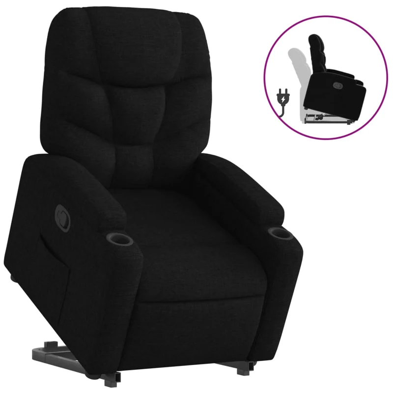 Fauteuil relax TV rembourrage confortable fonction de levage électrique en tissu noir DEC028113