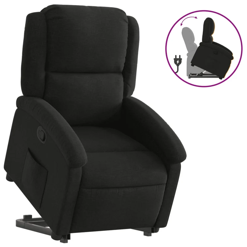 Fauteuil relax TV rembourrage confortable fonction de levage électrique en tissu noir DEC028111