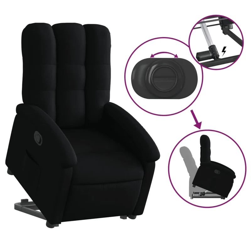 Fauteuil relax TV rembourrage confortable fonction de levage électrique en tissu noir DEC028110