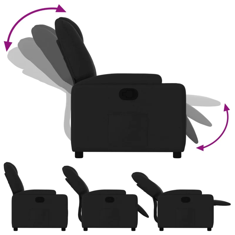 Fauteuil relax TV rembourrage confortable fonction d'inclinaison manuelle en tissu noir DEC028100