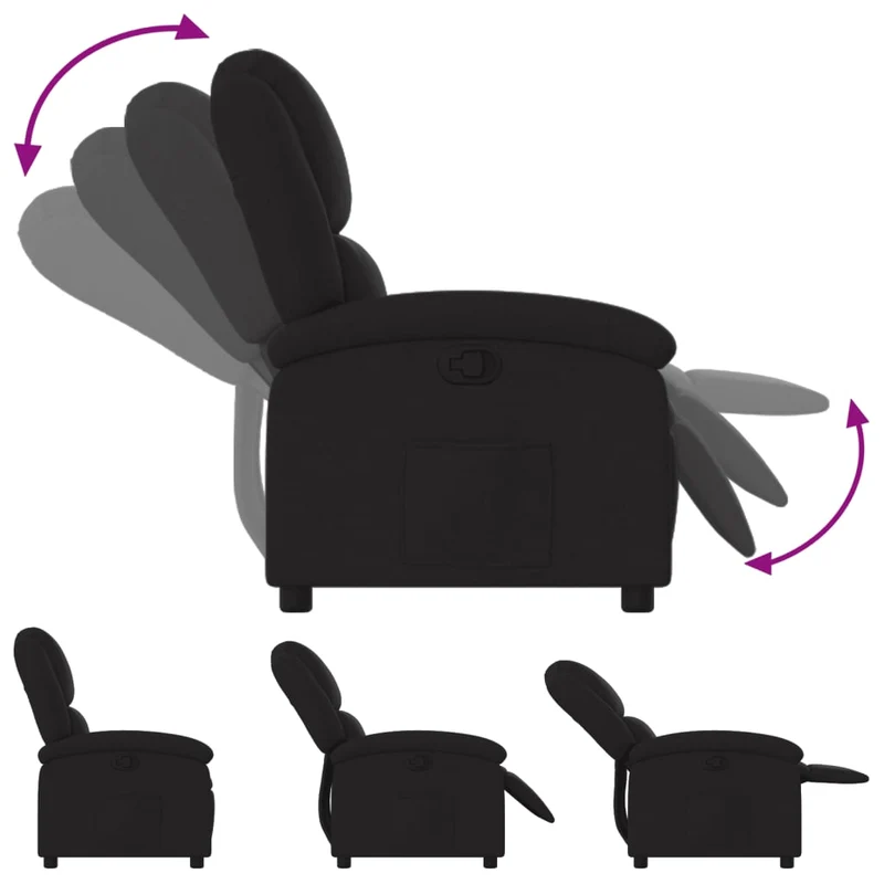 Fauteuil relax TV rembourrage confortable fonction d'inclinaison manuelle en tissu noir DEC028099