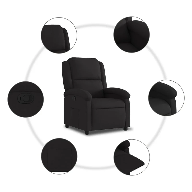 Fauteuil relax TV rembourrage confortable fonction d'inclinaison manuelle en tissu noir DEC028099