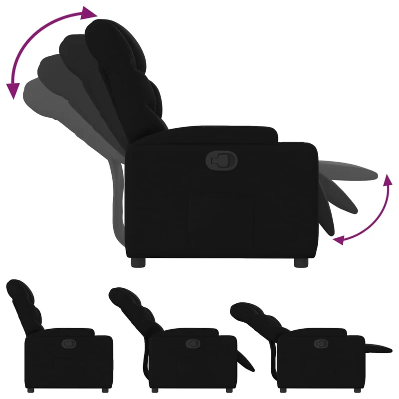 Fauteuil relax TV rembourrage confortable fonction d'inclinaison manuelle en tissu noir DEC028092