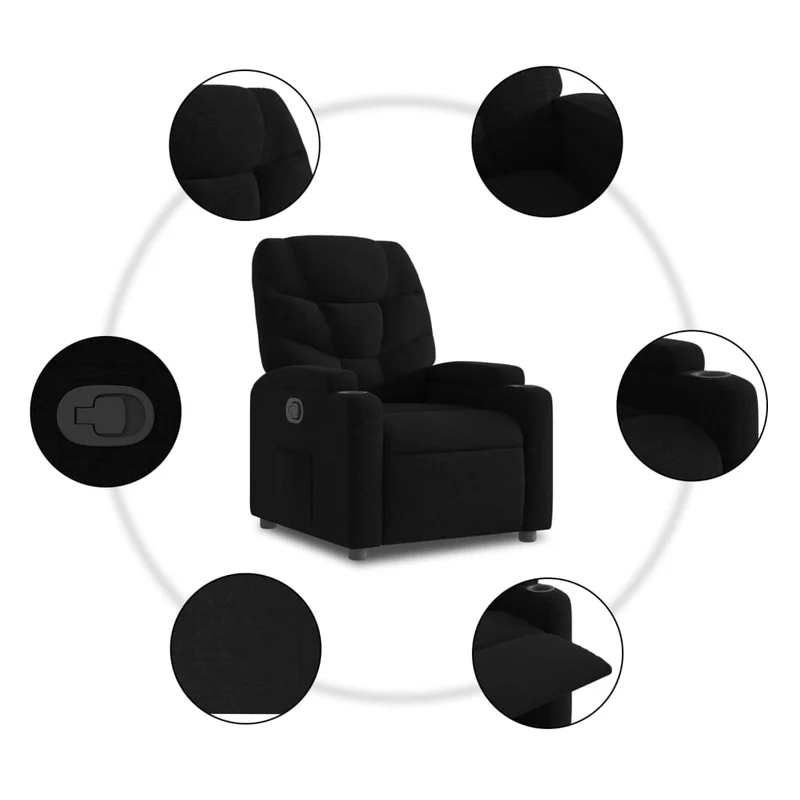 Fauteuil relax TV rembourrage confortable fonction d'inclinaison manuelle en tissu noir DEC028092
