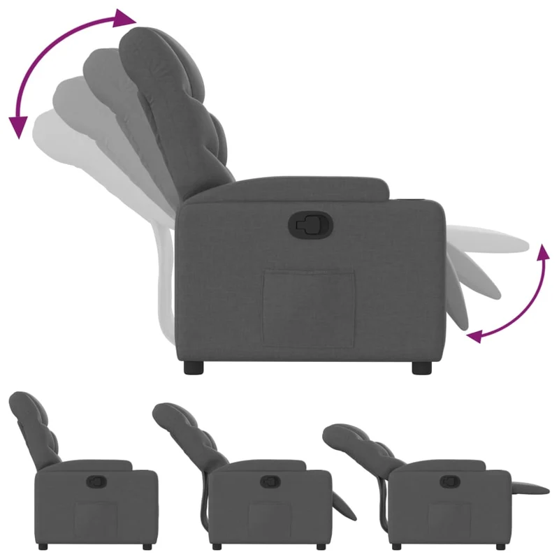 Fauteuil relax TV rembourrage confortable fonction d'inclinaison manuelle en tissu gris foncé DEC027941