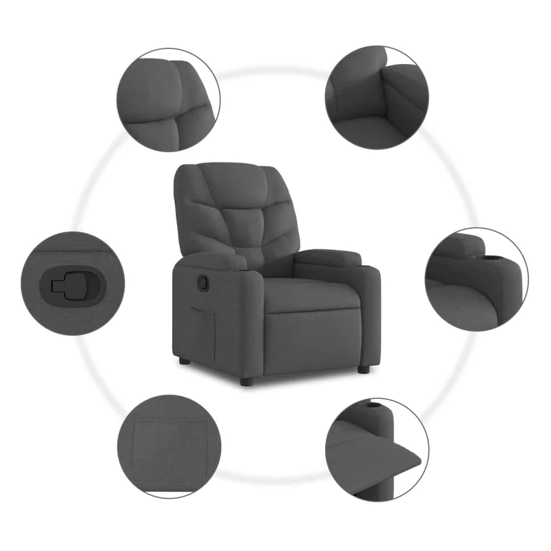 Fauteuil relax TV rembourrage confortable fonction d'inclinaison manuelle en tissu gris foncé DEC027941