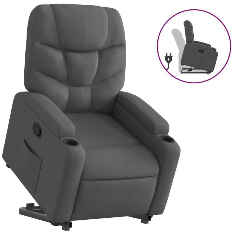 Fauteuil relax TV rembourrage confortable fonction de levage électrique en tissu gris foncé DEC027934
