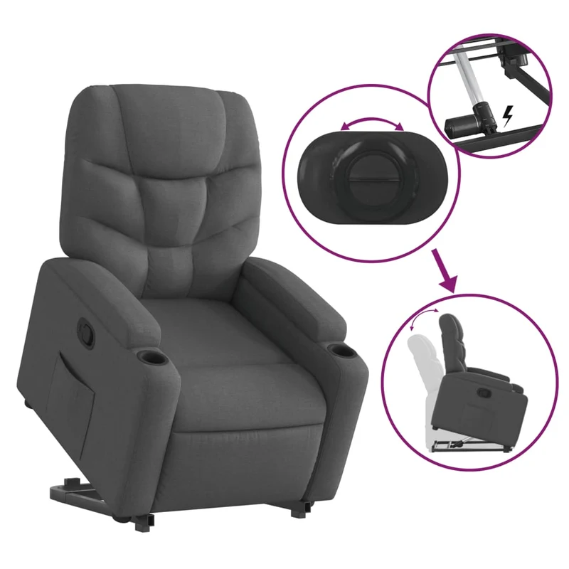 Fauteuil relax TV rembourrage confortable fonction de levage électrique en tissu gris foncé DEC027934