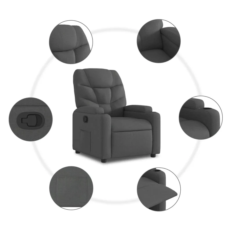 Fauteuil relax TV rembourrage confortable fonction de levage électrique en tissu gris foncé DEC027934