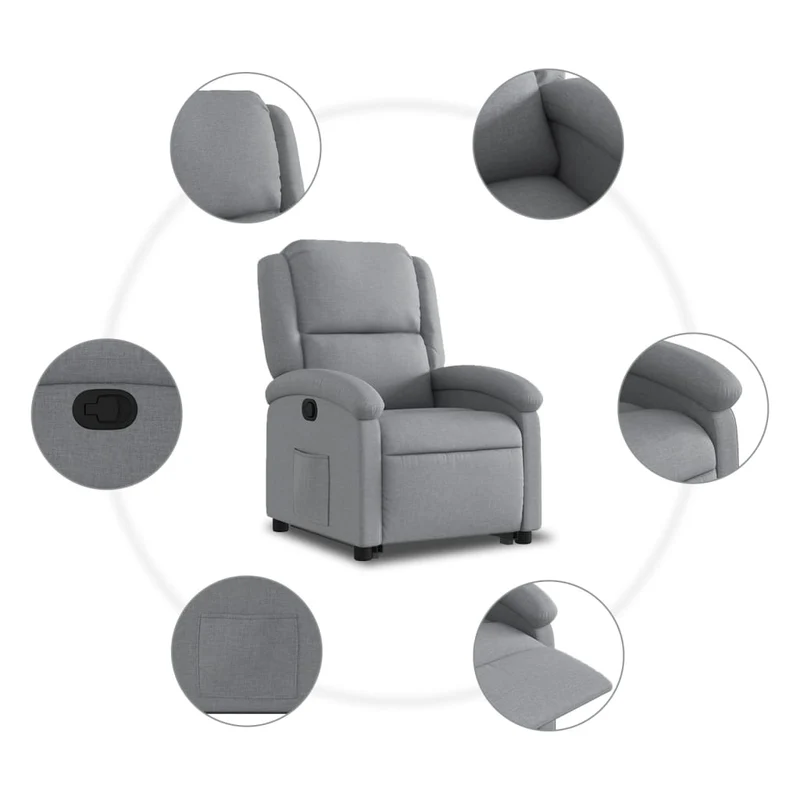 Fauteuil relax TV rembourrage confortable fonction de levage électrique en tissu gris clair DEC027907