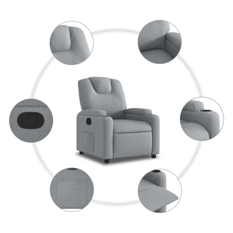 Fauteuil relax TV rembourrage confortable fonction d'inclinaison manuelle en tissu gris clair DEC027895