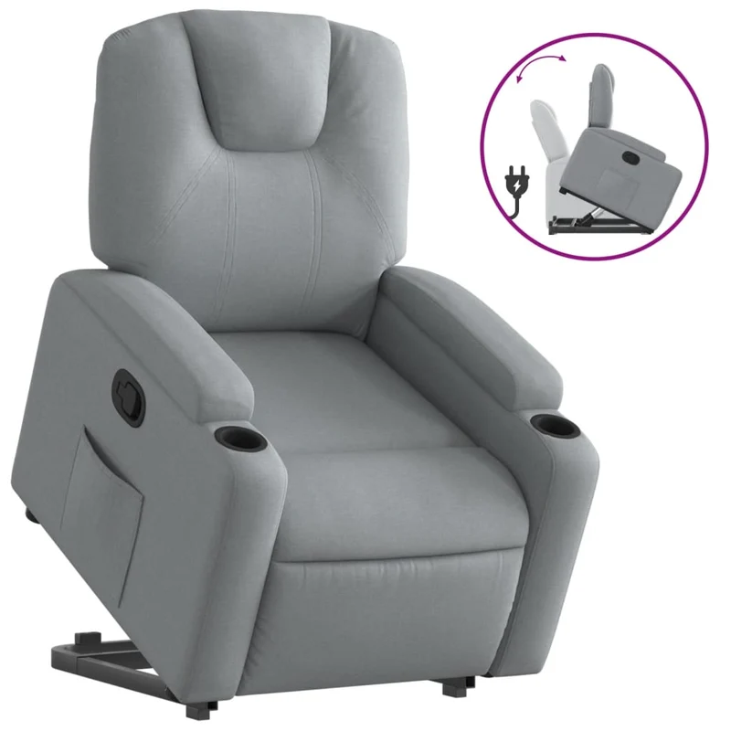 Fauteuil relax TV rembourrage confortable fonction de levage électrique en tissu gris clair DEC027889