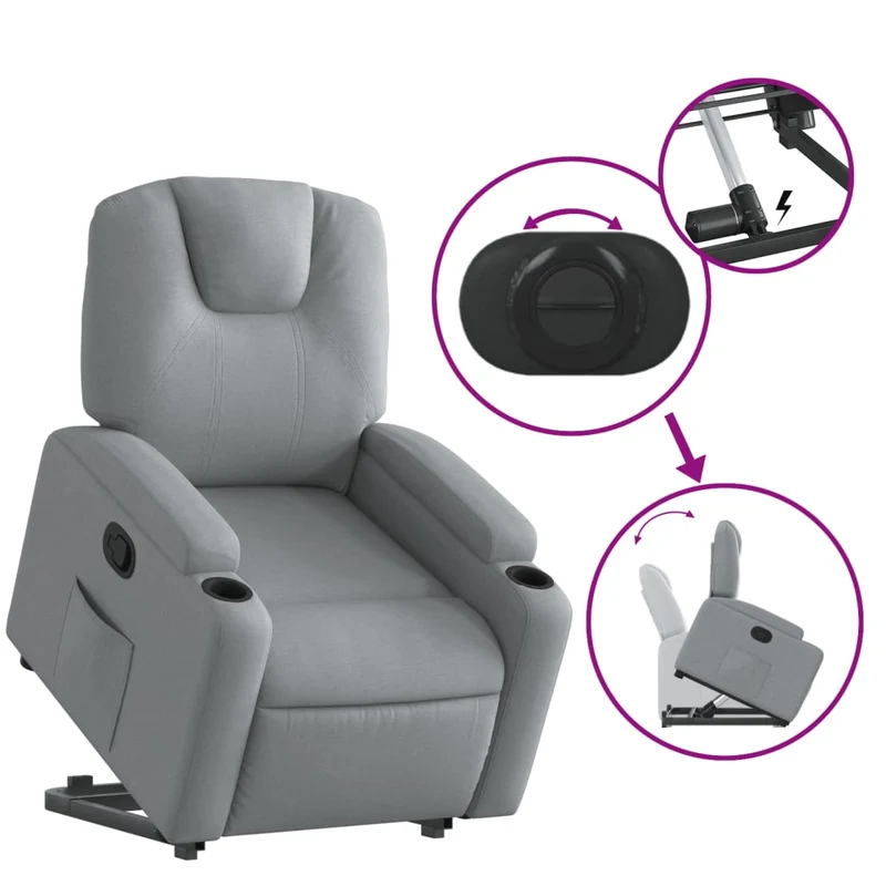 Fauteuil relax TV rembourrage confortable fonction de levage électrique en tissu gris clair DEC027889