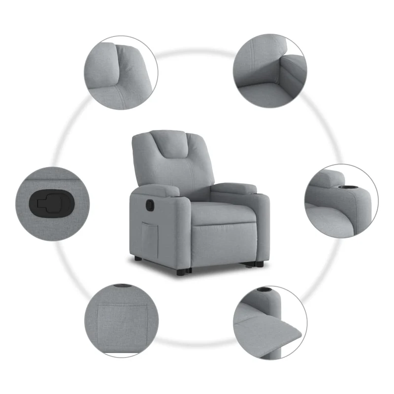 Fauteuil relax TV rembourrage confortable fonction de levage électrique en tissu gris clair DEC027889