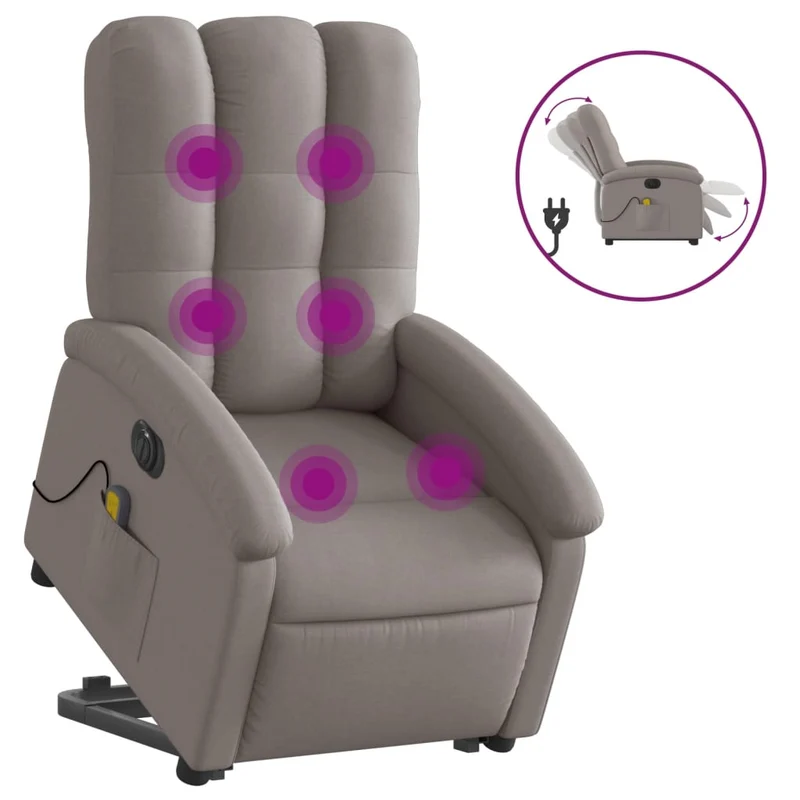 Fauteuil de relaxation fonction massage et inclinable fonction de levage électrique en tissu taupe DEC027861