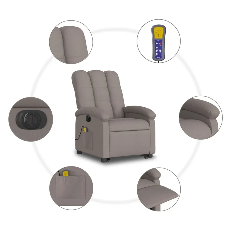 Fauteuil de relaxation fonction massage et inclinable fonction de levage électrique en tissu taupe DEC027861