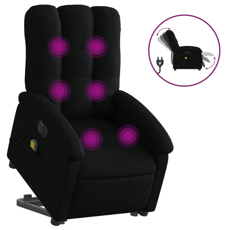 Fauteuil de relaxation fonction massage et inclinable fonction de levage électrique en tissu noir DEC027818