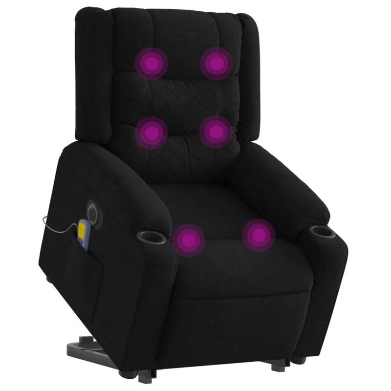 Fauteuil de relaxation fonction massage et inclinable fonction de levage électrique en tissu noir DEC027812
