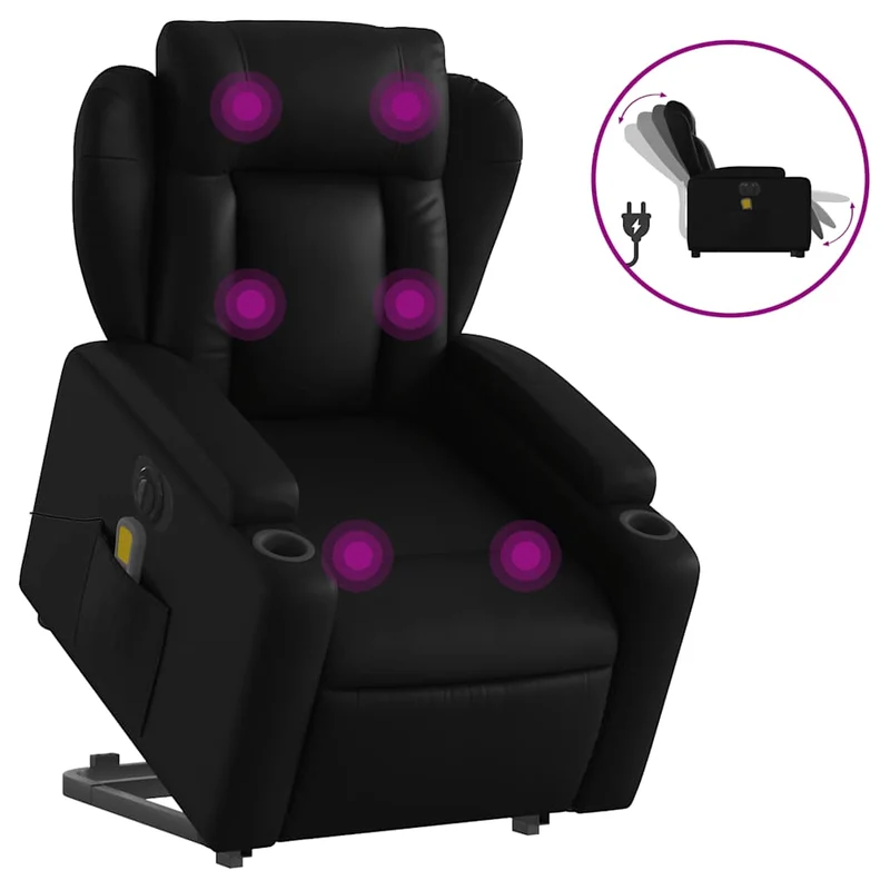 Fauteuil de relaxation fonction massage et inclinable fonction de levage électrique en PVC noir DEC027808