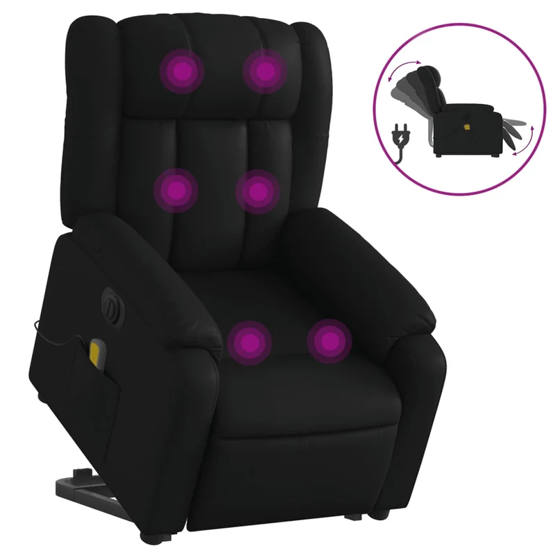 Fauteuil de relaxation fonction massage et inclinable fonction de levage électrique PVC noir DEC027806