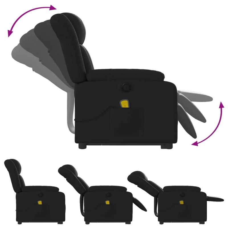 Fauteuil de relaxation fonction massage et inclinable fonction de levage électrique PVC noir DEC027806